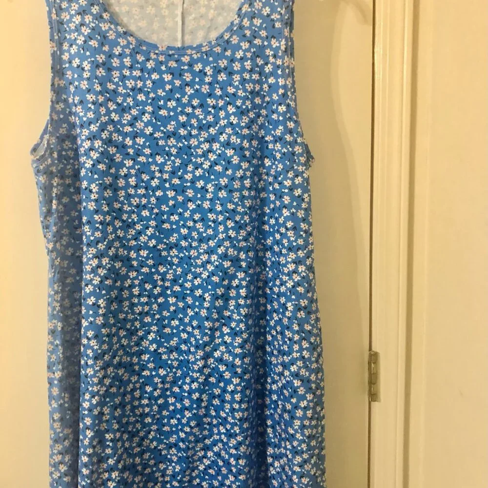 Blue Floral Sleeveless Dress - Picture 2 of 8